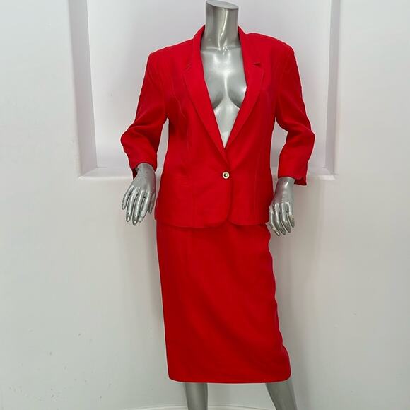 Louis Feraud Vintage Red Knee-Length Pencil Skirt Suit Set Size 10 - Picture 16 of 16